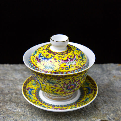 Chinese enamel gaiwan teapot set